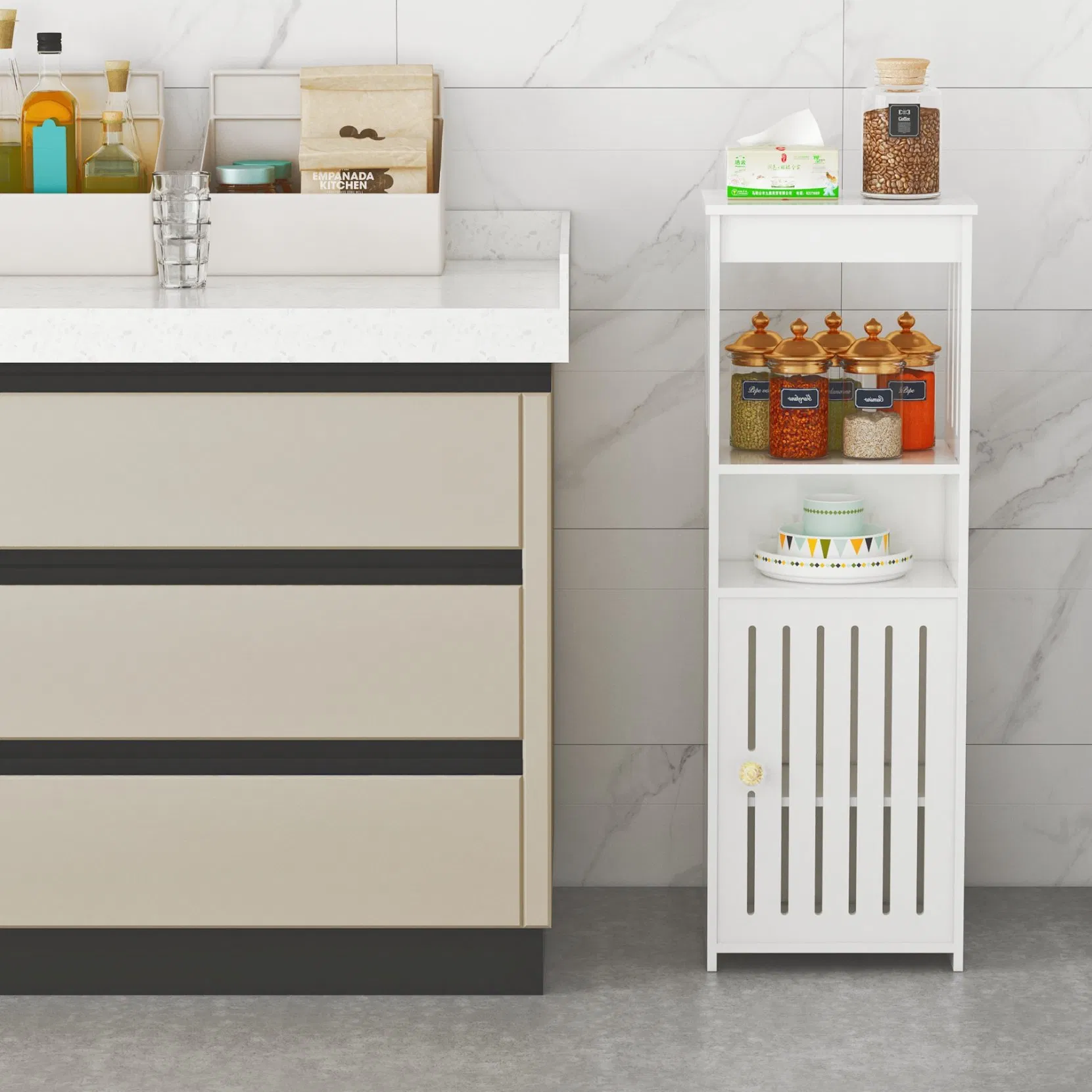 5 Tier PVC Small Toilet Storage Bathroom Floor Cabinet Shelf Rack for Home Kitchen Small Space