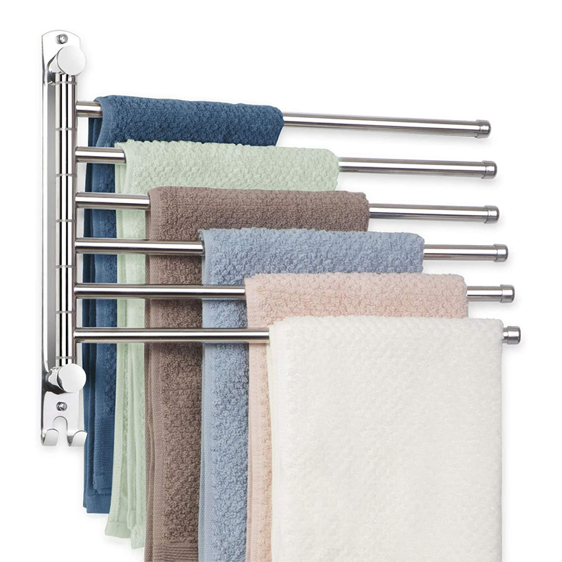 Luxury 180 Degree Rotating Kitchen Chrome Color Stainless Steel Hotel Bathroom Bath Shower Room Ladder Adhesive Paper Foldable 3 Arm Towel Bar Bath Rail Rack