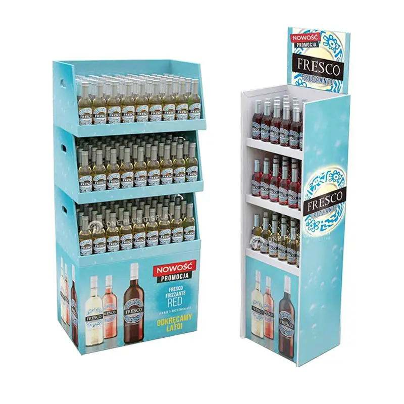 AI-MICH Custom Pop Supermarket Corrugated Promotion Tiered Floor Pegboard Beer Wine Bottle Display Rack