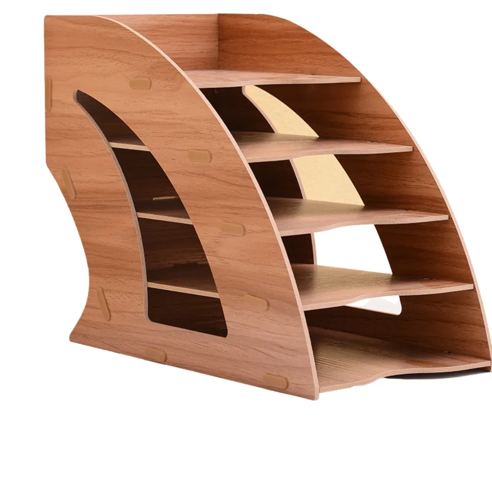 6 Layers Desktop File Sorter Rack Shelf Holder Wooden Desk Organizer Tray for Paper, Letter, Mail, Magazine and Document Bl23189
