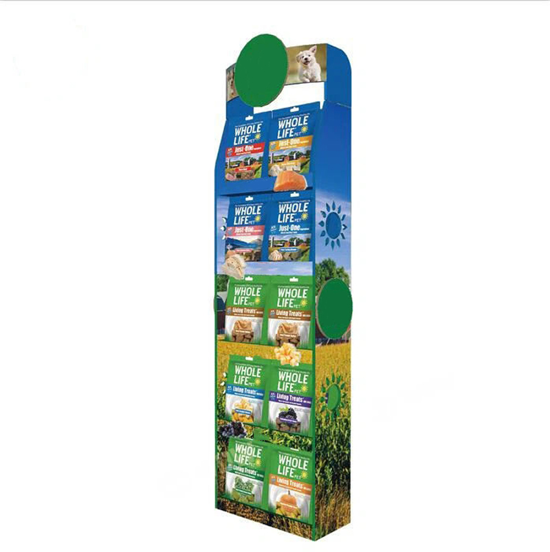 Custom Floor Standing Pet Tools Food Product Cardboard Display Rack with Hooks