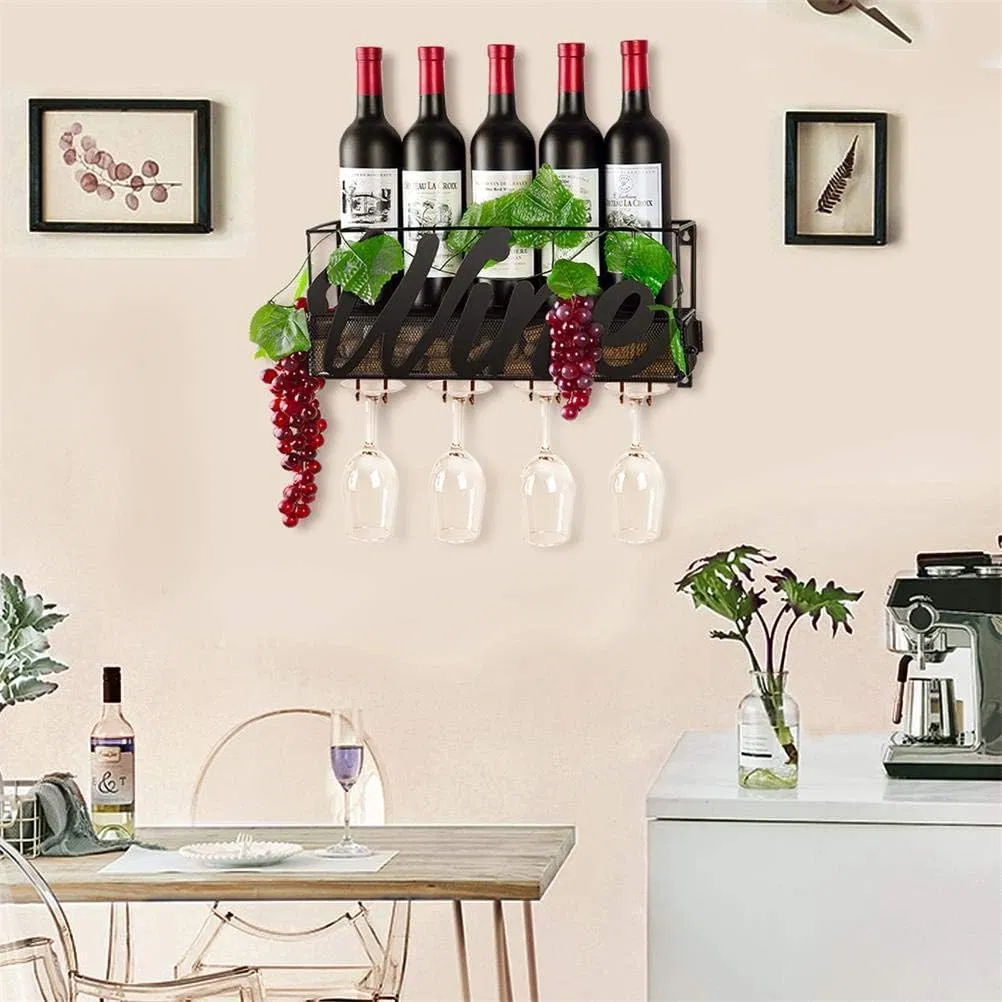 Metal Decorative Shelf Bottle Holder Wall Mounted Wine Rack