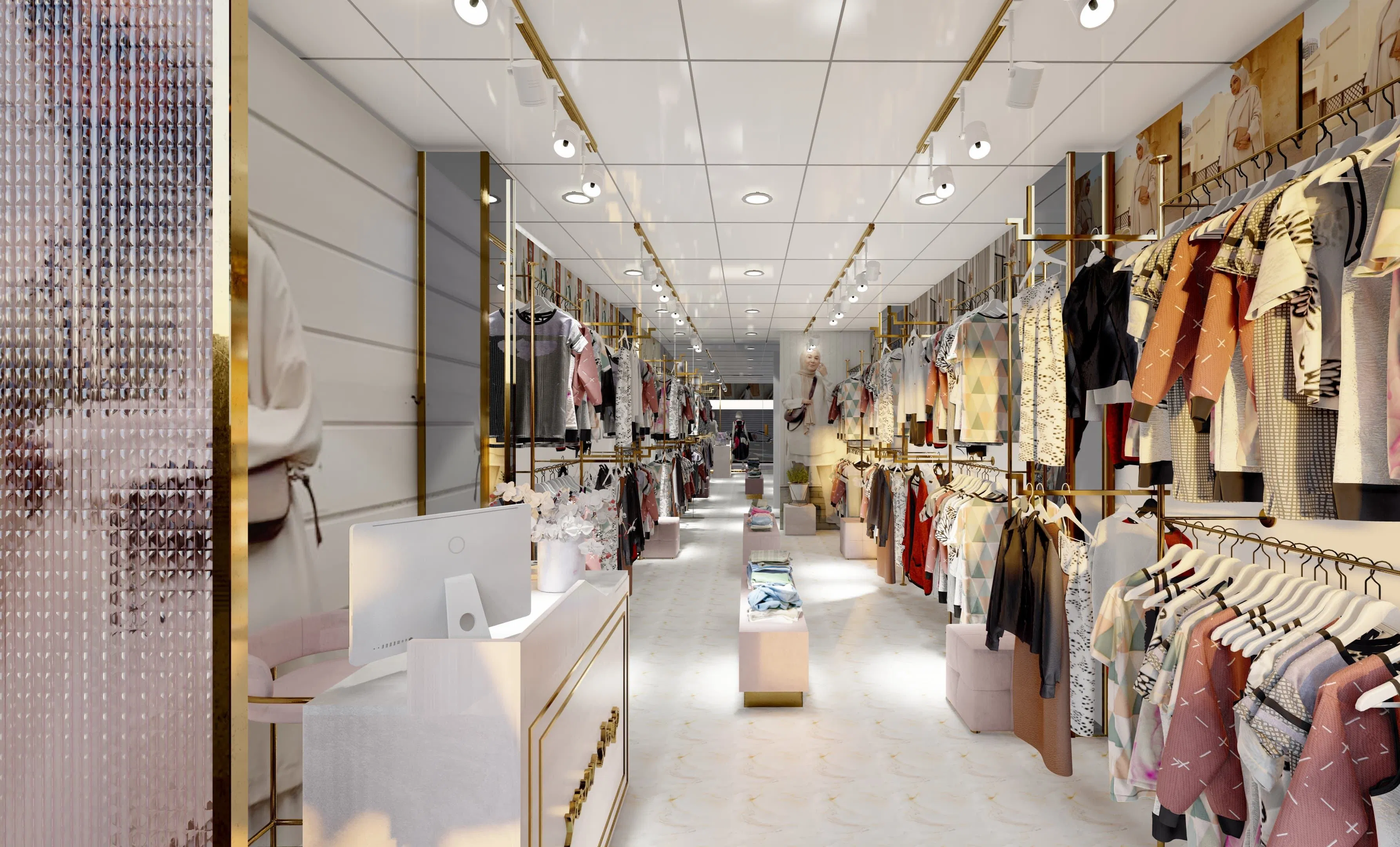 Design Custom Modern Minimalist Wooden Cloth Shop Display Rack Counter