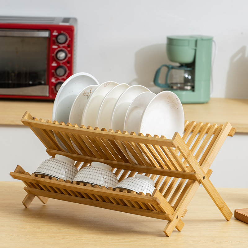 Bamboo Organized Drying Folding Cups Plates and Bowls Storage Organizer Household Item Kitchen Utensil Fit Efficiently Drying Bowls Dish Rack Drainer Rack