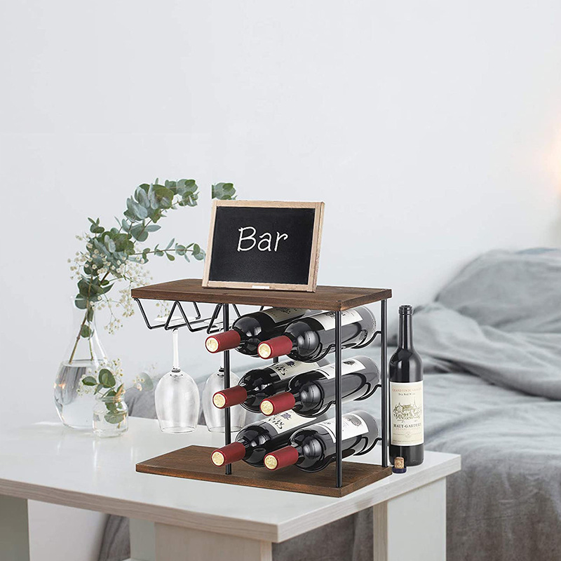 Custom Rack Free Standing Wood Metal Wine Rack Counter Top Wine Holder Rack