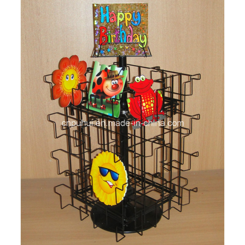Floor Stand Wire Frame Pocket Metal Revolving Magazine Rack (PHC328)