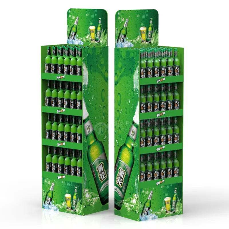 AI-MICH Custom Pop Supermarket Corrugated Promotion Tiered Floor Pegboard Beer Wine Bottle Display Rack