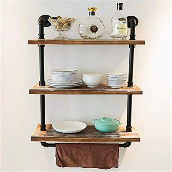 Industrial Towel Rack with Towel Bar, 19.6" Rustic Bathroom Shelves Wall Mounted, 2 Tiered Farmhouse Pipe Wall Shelf