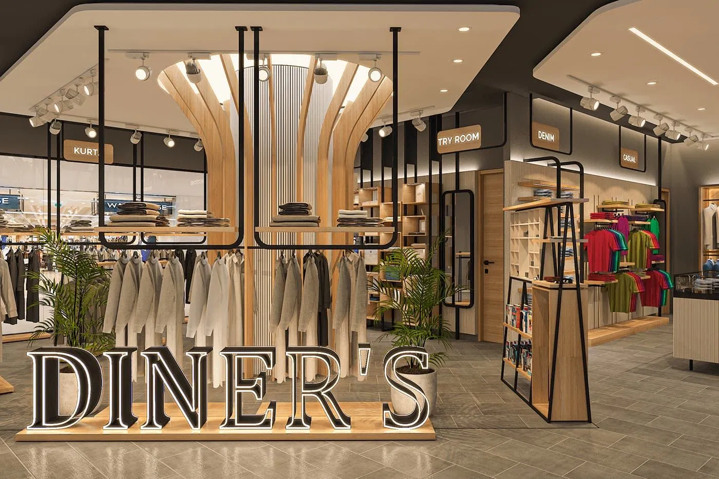 Design Custom Modern Wooden Women's Clothing Shop Display Racks Islands