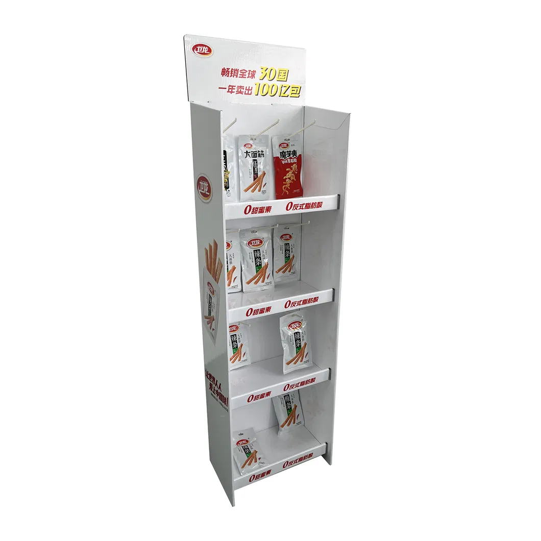 Supermarket Retail Spicy Snack Paper Cardboard Display Rack with Hooks