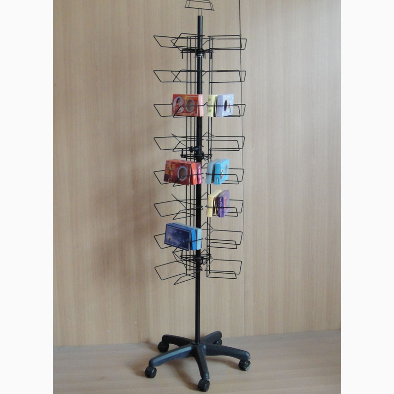 Floor Stand Wire Frame Pocket Metal Revolving Magazine Rack (PHC328)