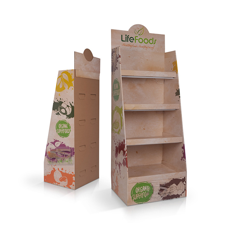 Advertising Pop Corrugated Carton Display Rack for Potato Chips Snacks Food Custom Retail POS Cardboard Floor Display Stand