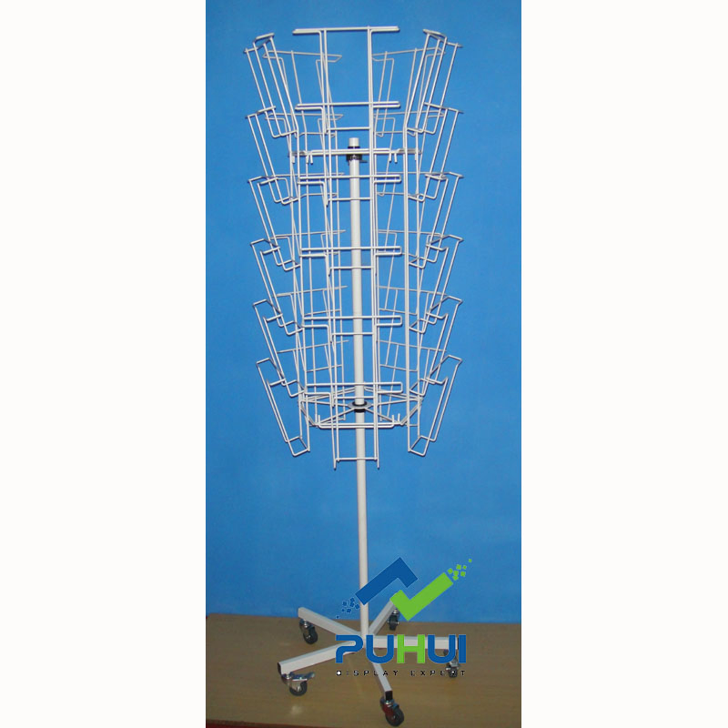 Floor Stand Wire Frame Pocket Metal Revolving Magazine Rack (PHC328)