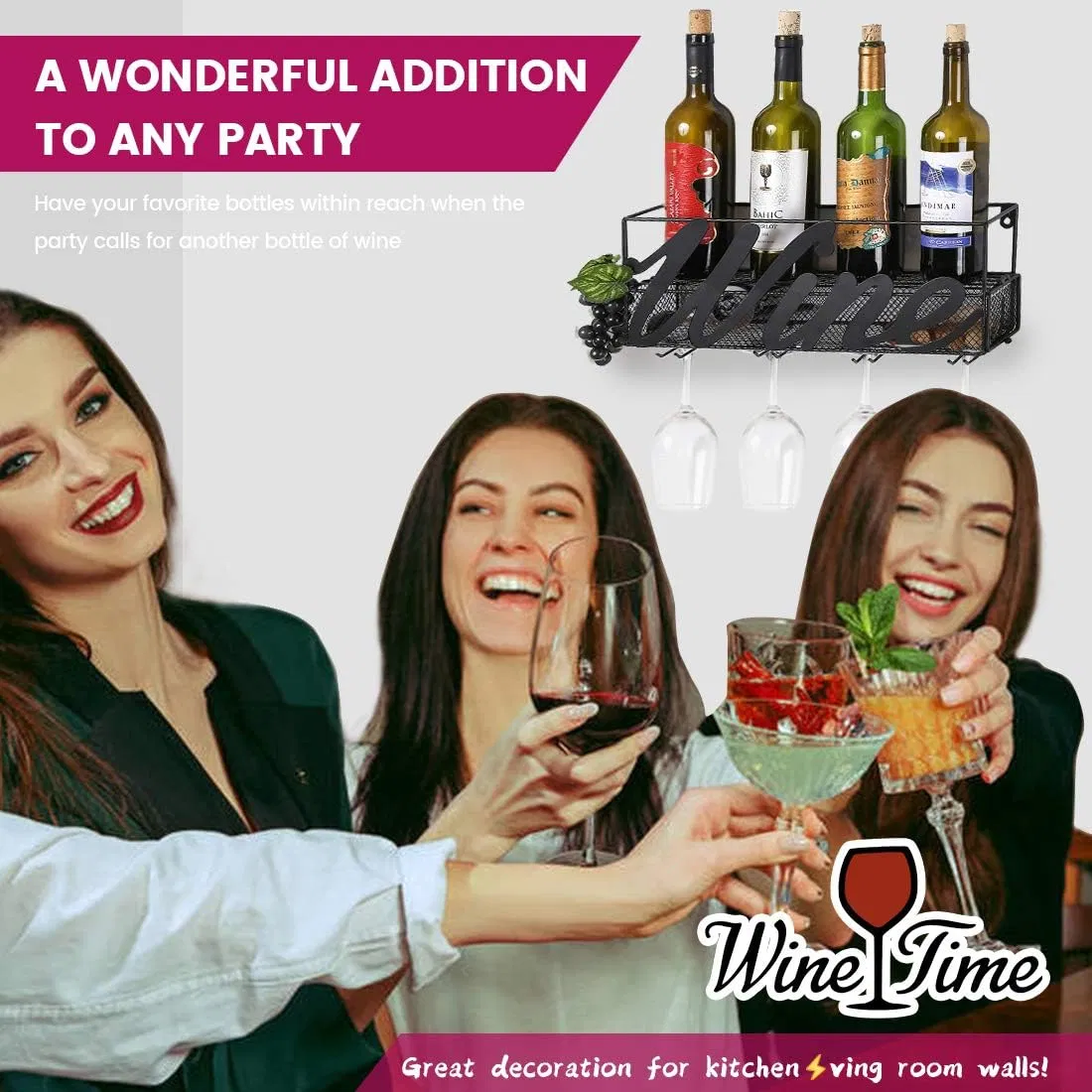 Metal Decorative Shelf Bottle Holder Wall Mounted Wine Rack