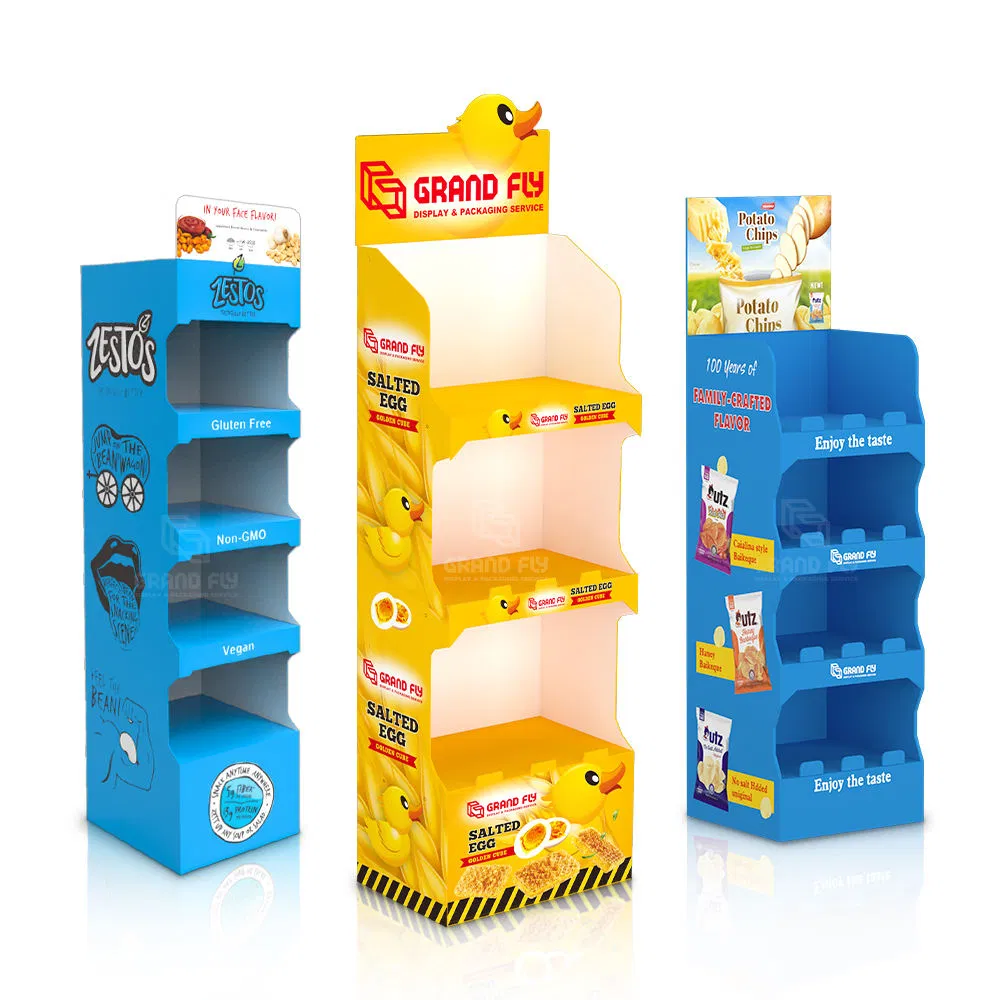 Custom Pop Products Shop Stand Carton Display Recycling Shelves Candy Retail Portable Pos Cardboard Floor Standee Rack