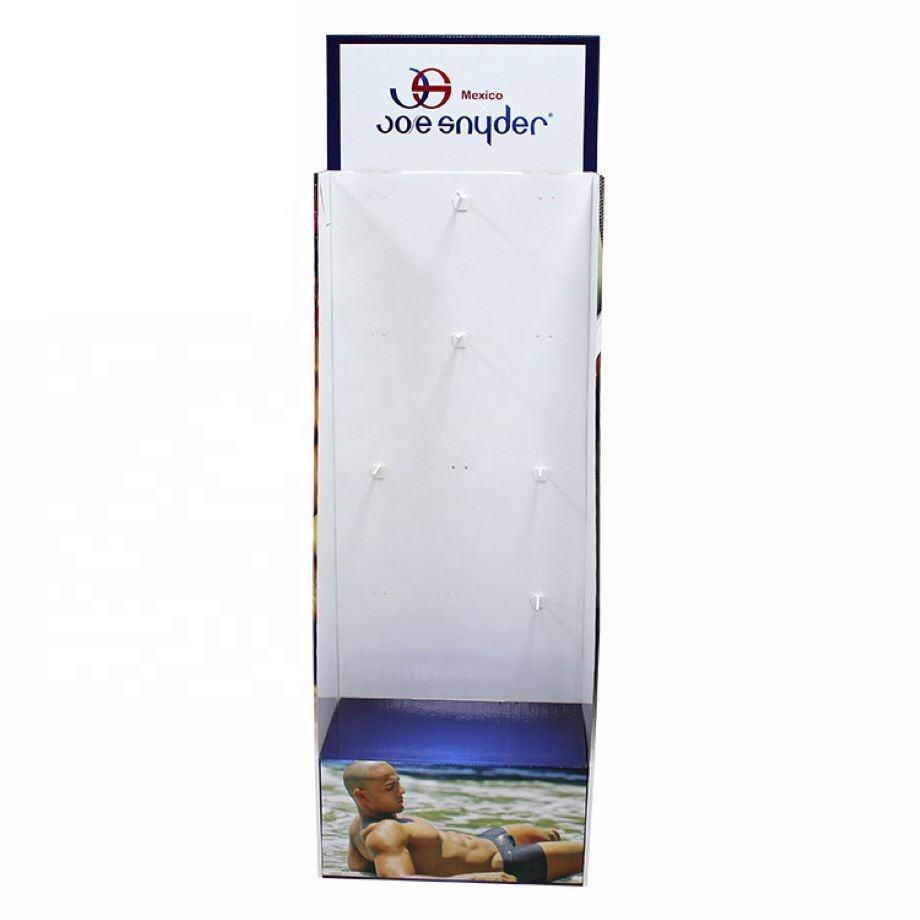 Customized Sock Floor Standing Cardboard Display Rack for Retail Shop with Hook