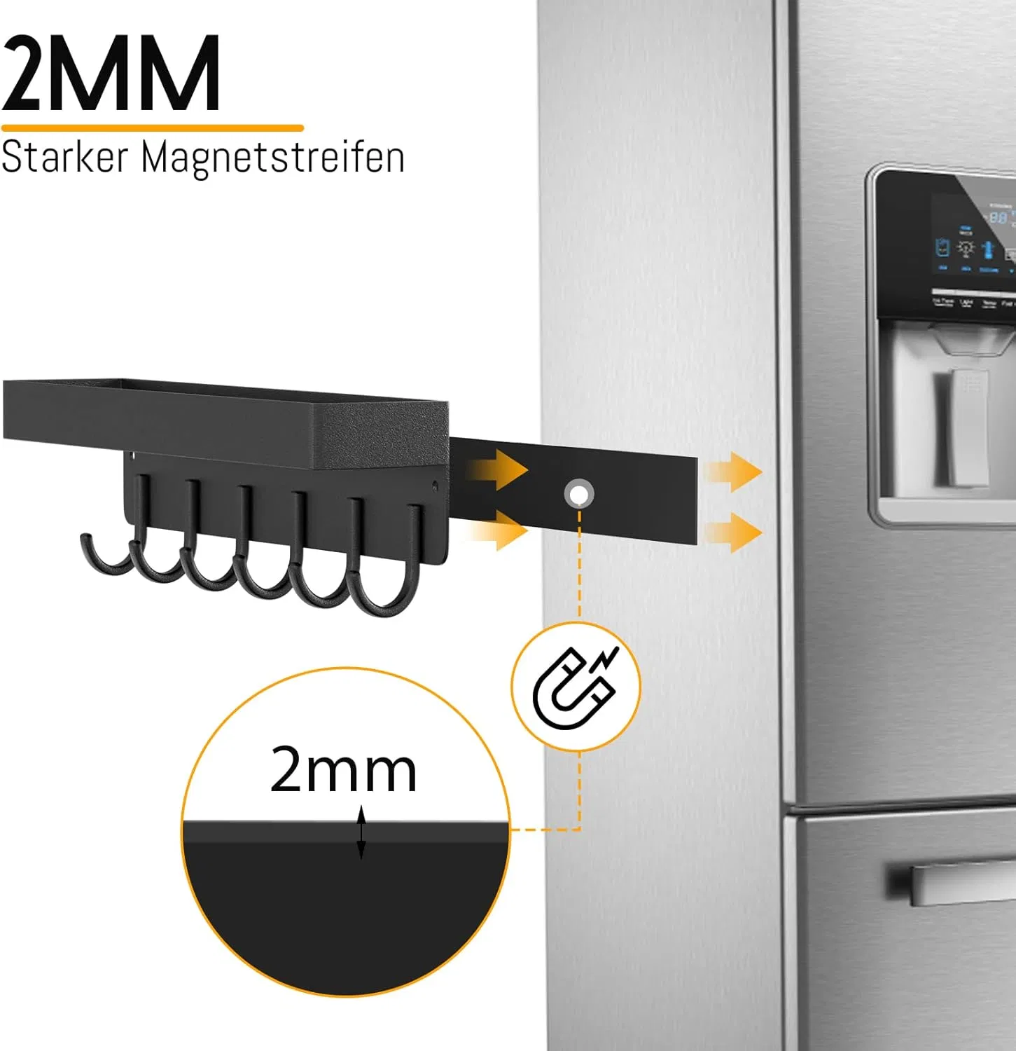 Wall Mounting Portable Organiser Metal Key Rack with Shelf and 6 Hooks