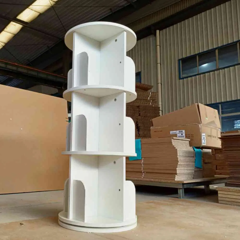 Three-Layer Wooden Rotating Bookshelf Cabinet