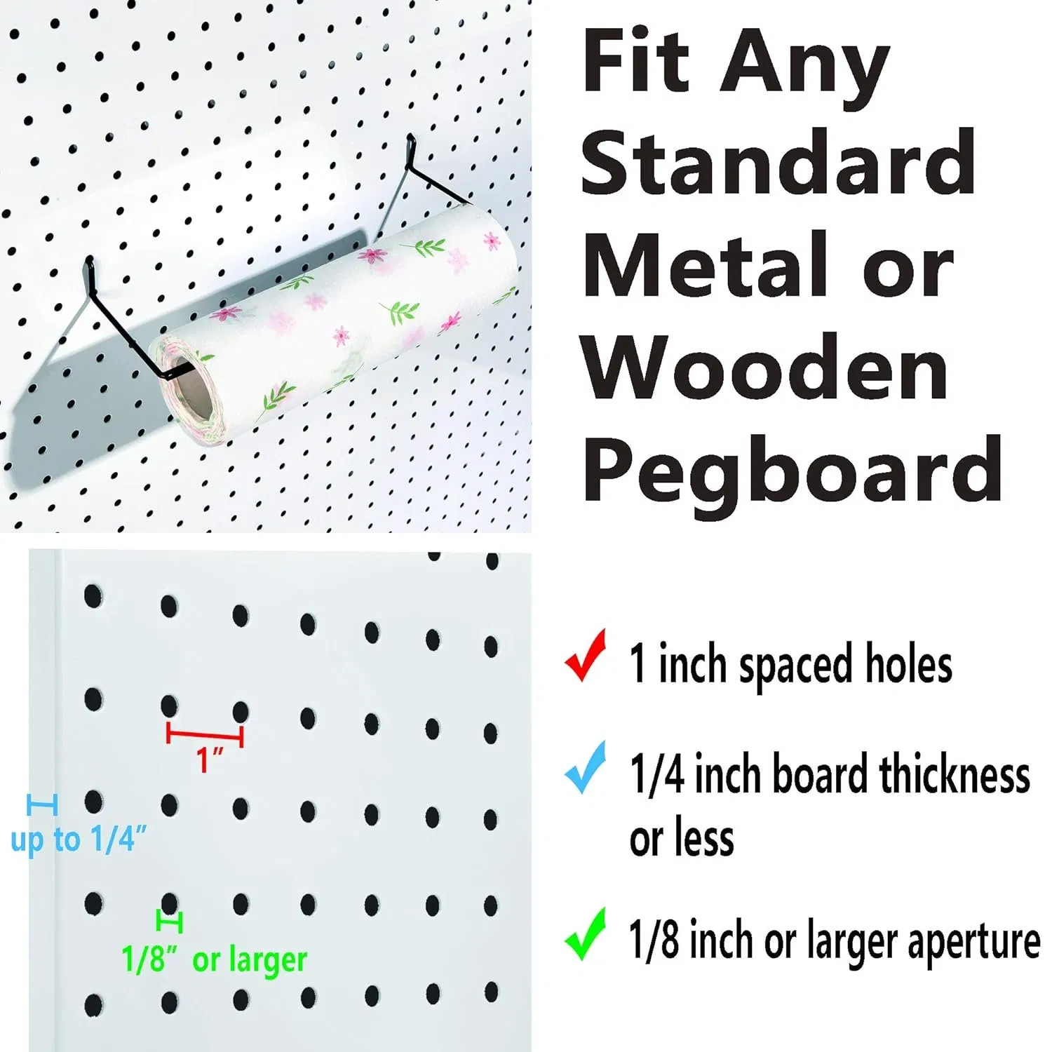 Paper Towel Holder for Pegboard, Extendable, 2 Packs, Black