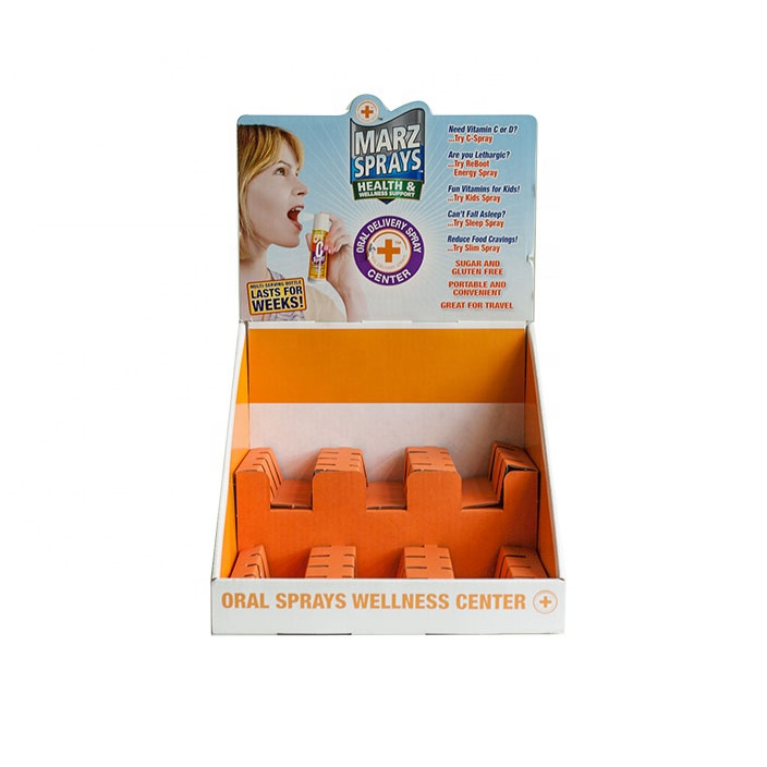 Retail Custom Cardboard Counter Displaypos Corrugated Phramacy Table Display Stand Pop up 2 Tier Paper Display Rack