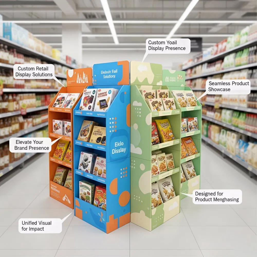 Free Assembled Customized Snacks Display Stand Paper Corrugated Cardboard Potato Chips Floor Standing Display Racks