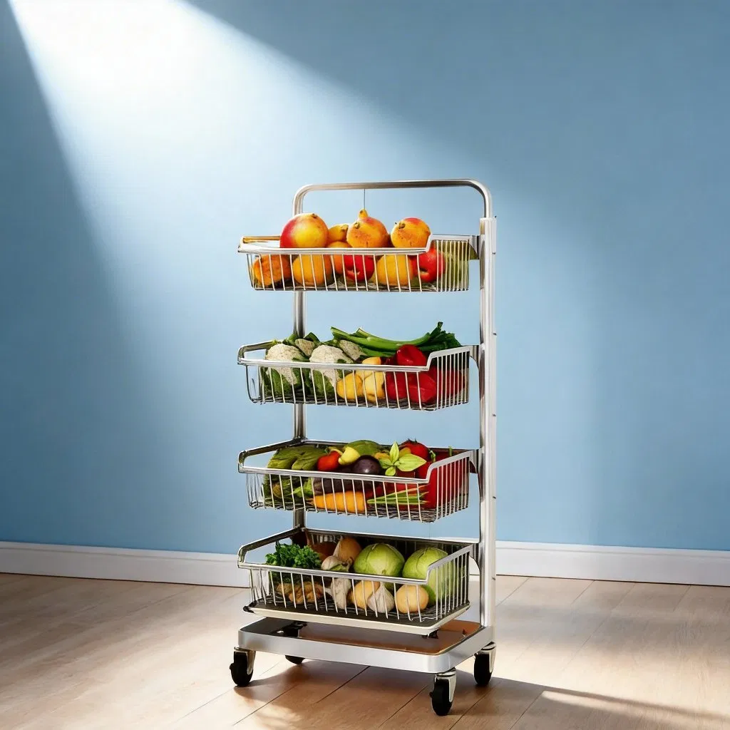 Multi-Tiered Optional Kitchen Organization Trolley Floor Stand Cart Rack Storage Shelving Rack