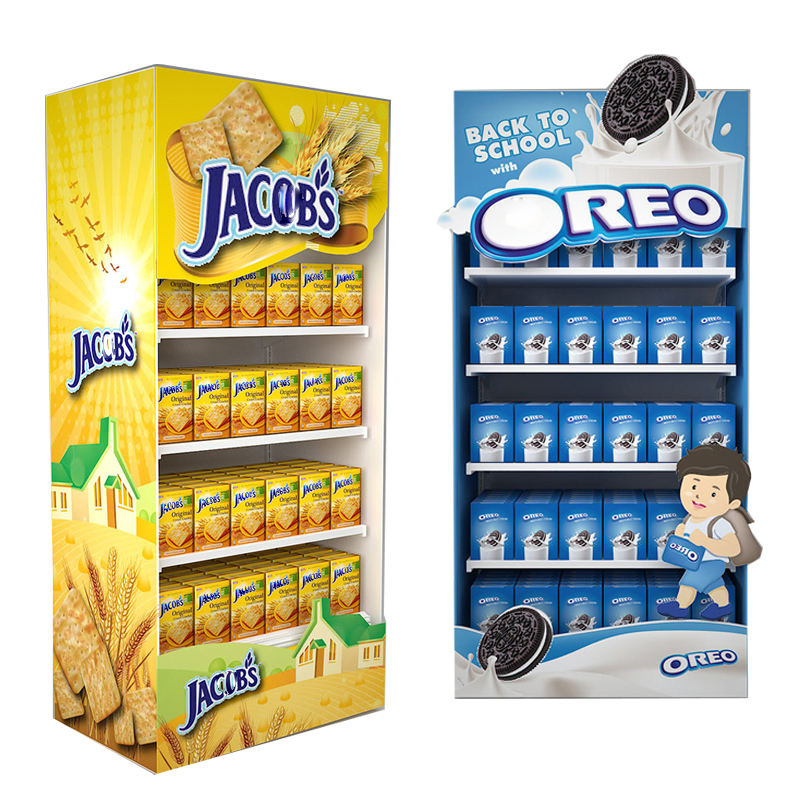 AI-MICH Custom Pop Supermarket Corrugated Promotion Tiered Floor Pegboard Beer Wine Bottle Display Rack