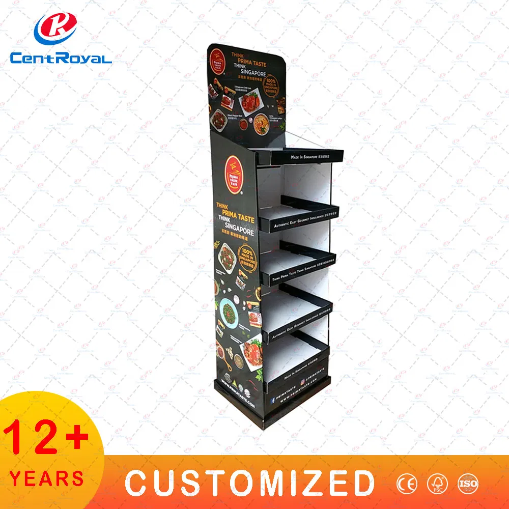 Pop Customized Free Standing Corrugated Cardboard Food Snack Display Stand Spice Rack