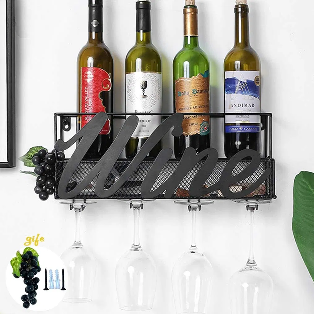 Metal Decorative Shelf Bottle Holder Wall Mounted Wine Rack