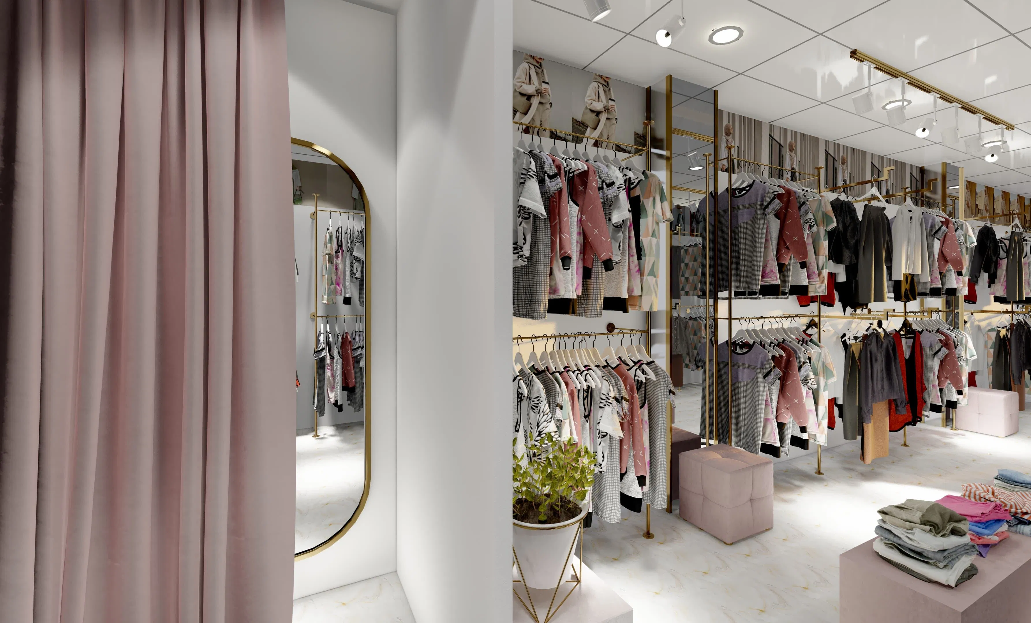 Design Custom Modern Minimalist Wooden Cloth Shop Display Rack Counter