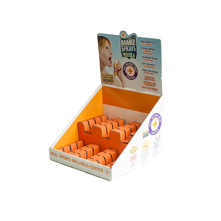 Retail Custom Cardboard Counter Displaypos Corrugated Phramacy Table Display Stand Pop up 2 Tier Paper Display Rack