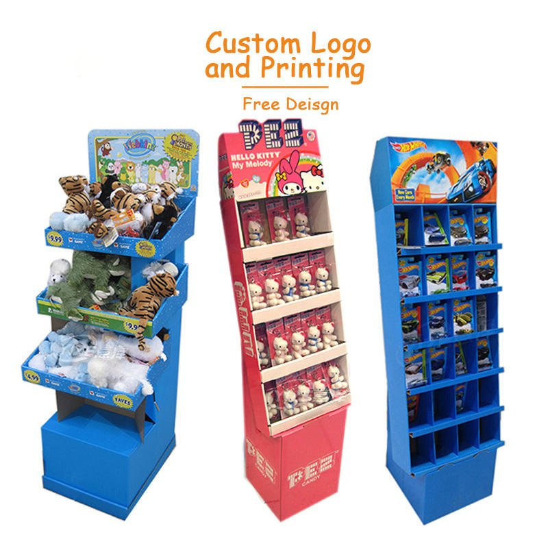 Custom Print POP Products Shop Stand En Carton Display Recycling Shelves Candy Retail Portable POS Cardboard Floor Standee Rack