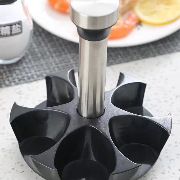 Modern Luxury 6PCS Seasoning Bottle Set Glass Jars Revolving Condiment Holder Stainless Steel Rotating Spice Rack for Kitchen Storage