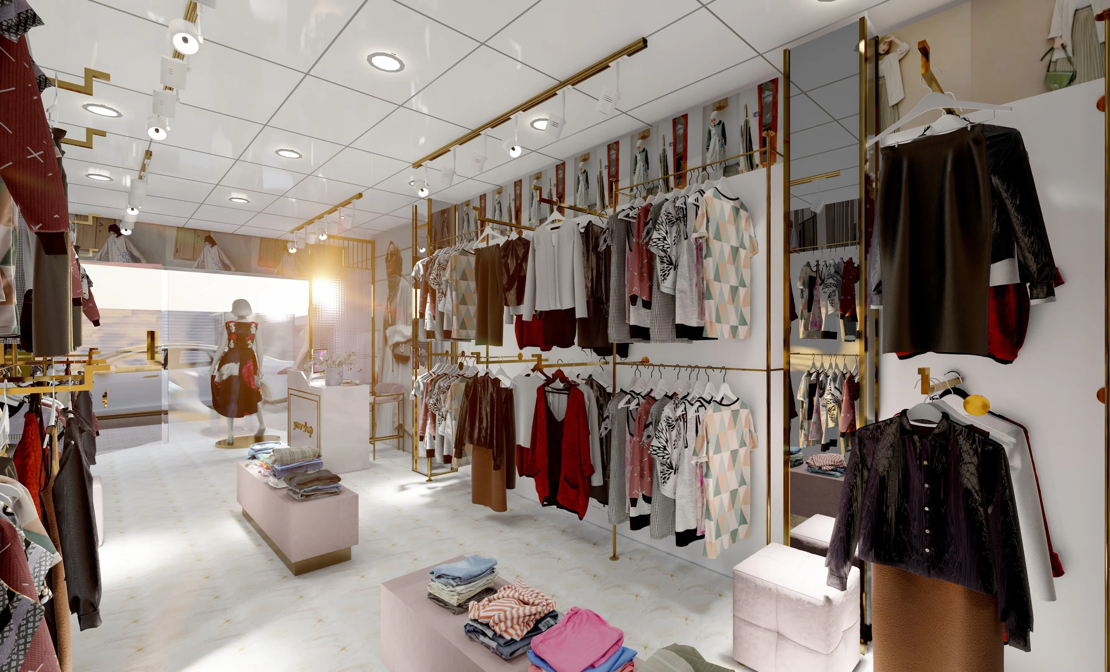 Design Custom Modern Minimalist Wooden Cloth Shop Display Rack Counter