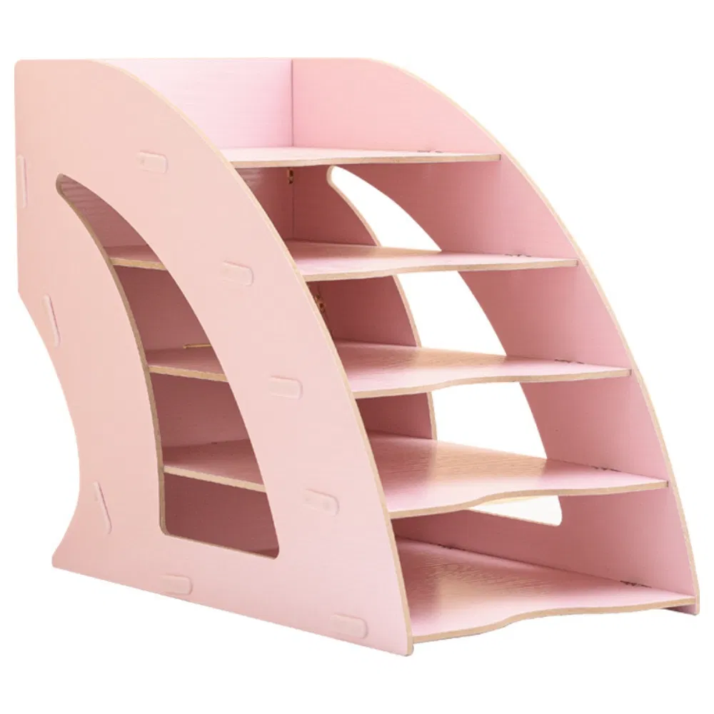 6 Layers Desktop File Sorter Rack Shelf Holder Wooden Desk Organizer Tray for Paper, Letter, Mail, Magazine and Document Bl23189