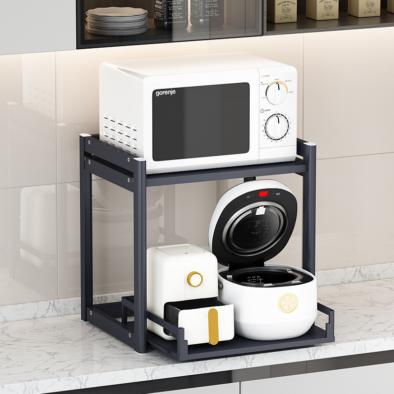 Large Capacity Carbon Steel Pull-out Dual-Layer Storage Stand Countertop Appliance Organization Microwave Storage Stand Rack