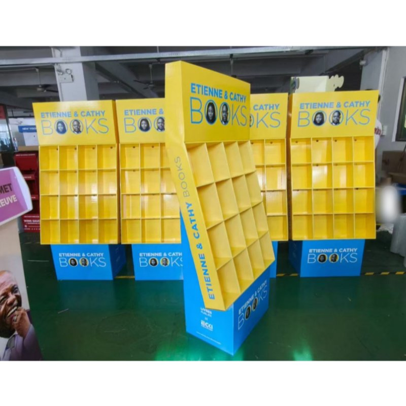 Customized Eco-Friendly Corrugated Cardboard Floor Book Brochure Display Stand Glossy Finish Shelf for Retail Store Display Rack