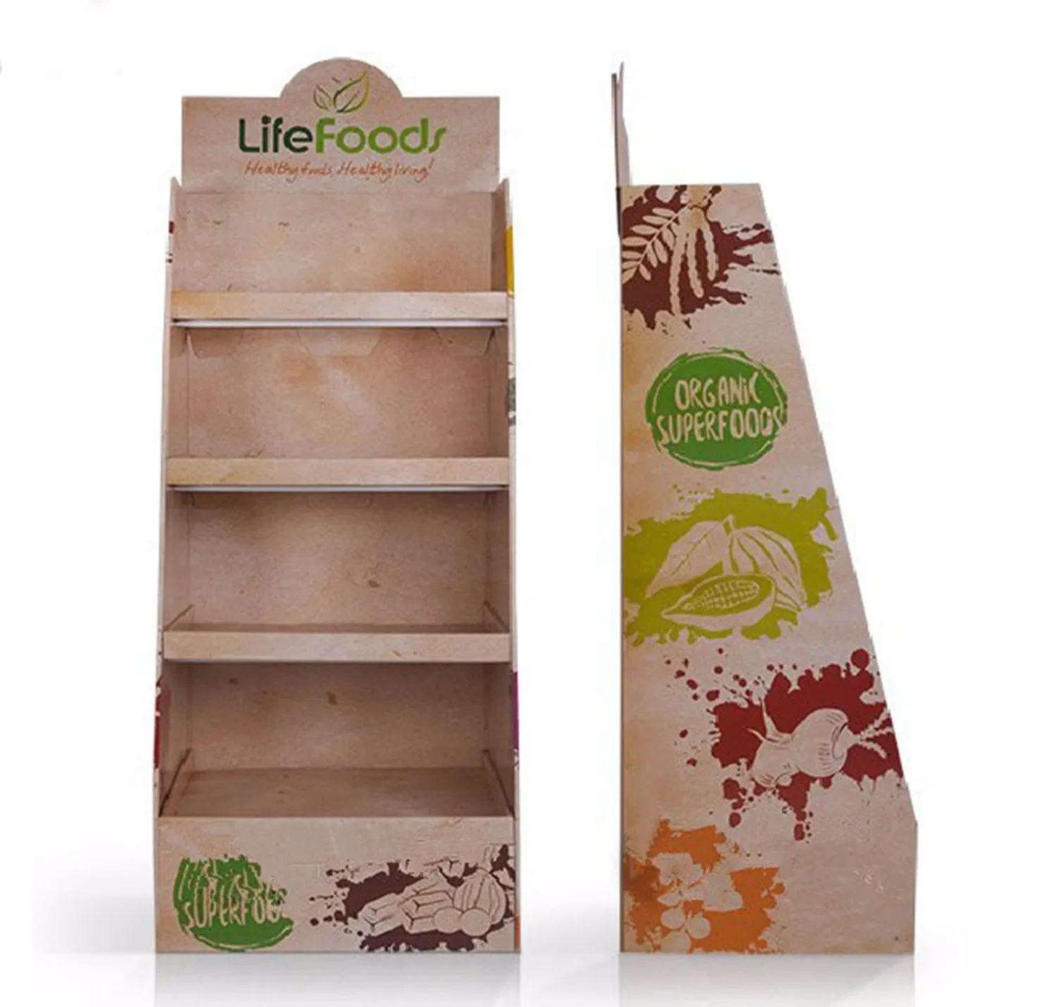 Custom Paper Display Stand Promotional Paper Shelf Leisure Food Rack