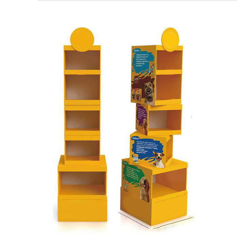 Custom Floor Standing Pet Tools Food Product Cardboard Display Rack with Hooks