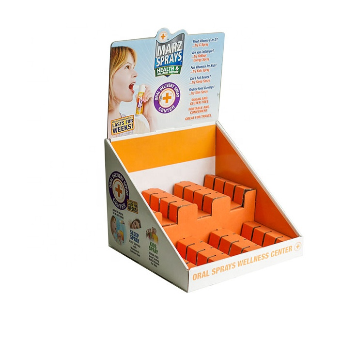 Retail Custom Cardboard Counter Displaypos Corrugated Phramacy Table Display Stand Pop up 2 Tier Paper Display Rack