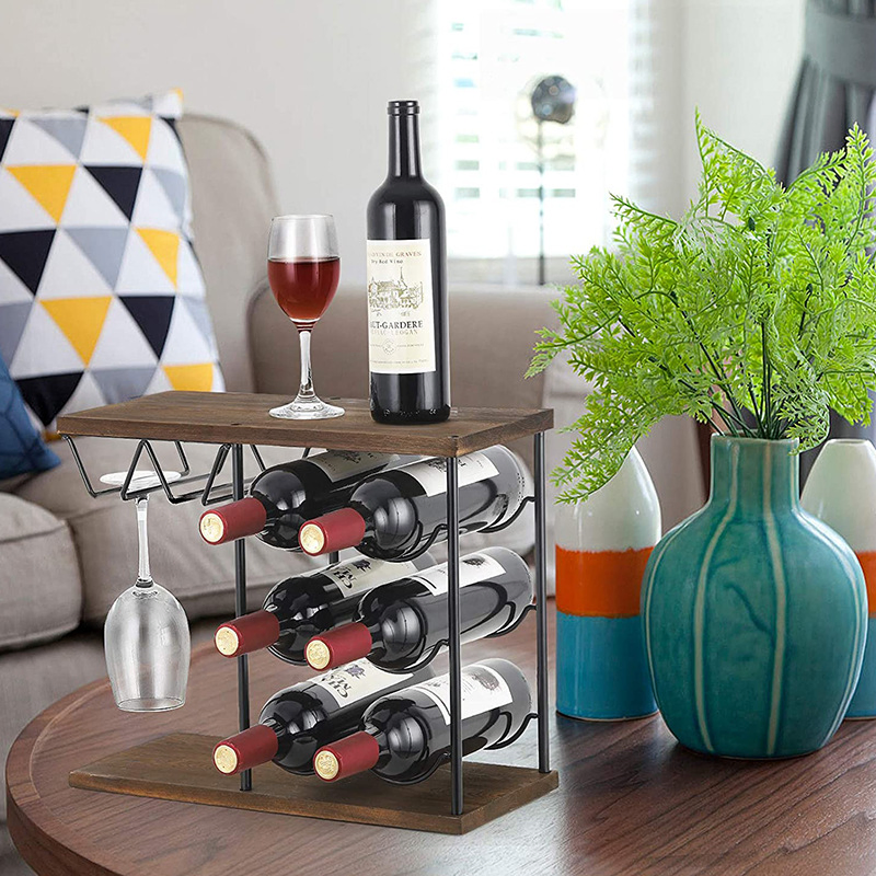 Custom Rack Free Standing Wood Metal Wine Rack Counter Top Wine Holder Rack