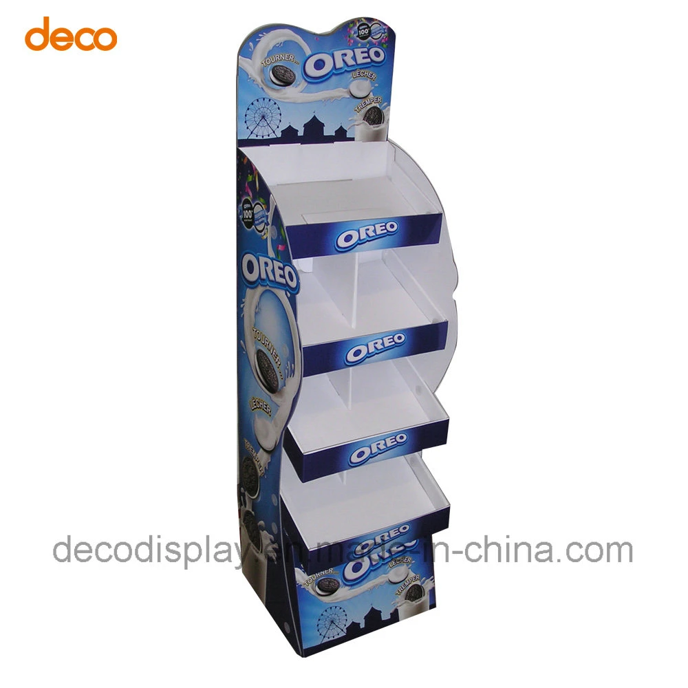 Eco-Friendly Cardboard 4-Tier Supermarket Display Rack with Removable Header