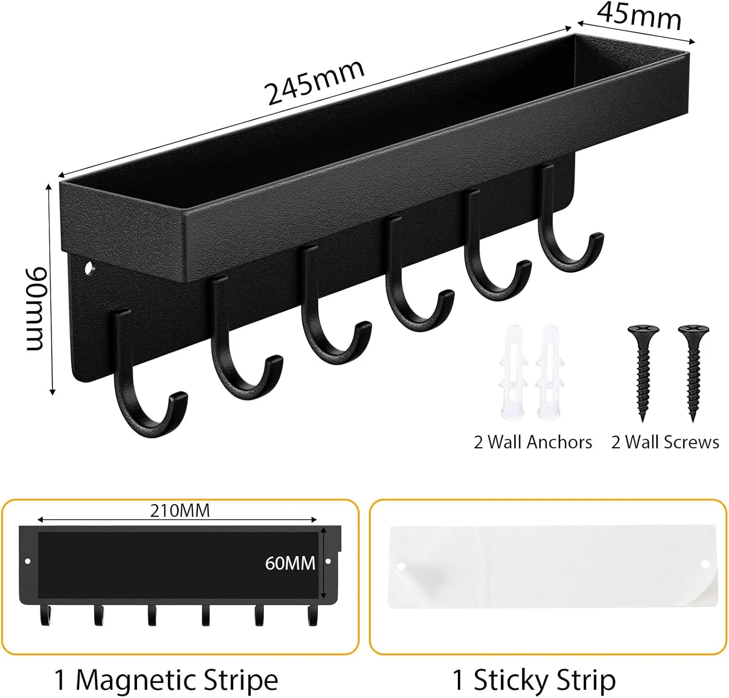 Wall Mounting Portable Organiser Metal Key Rack with Shelf and 6 Hooks