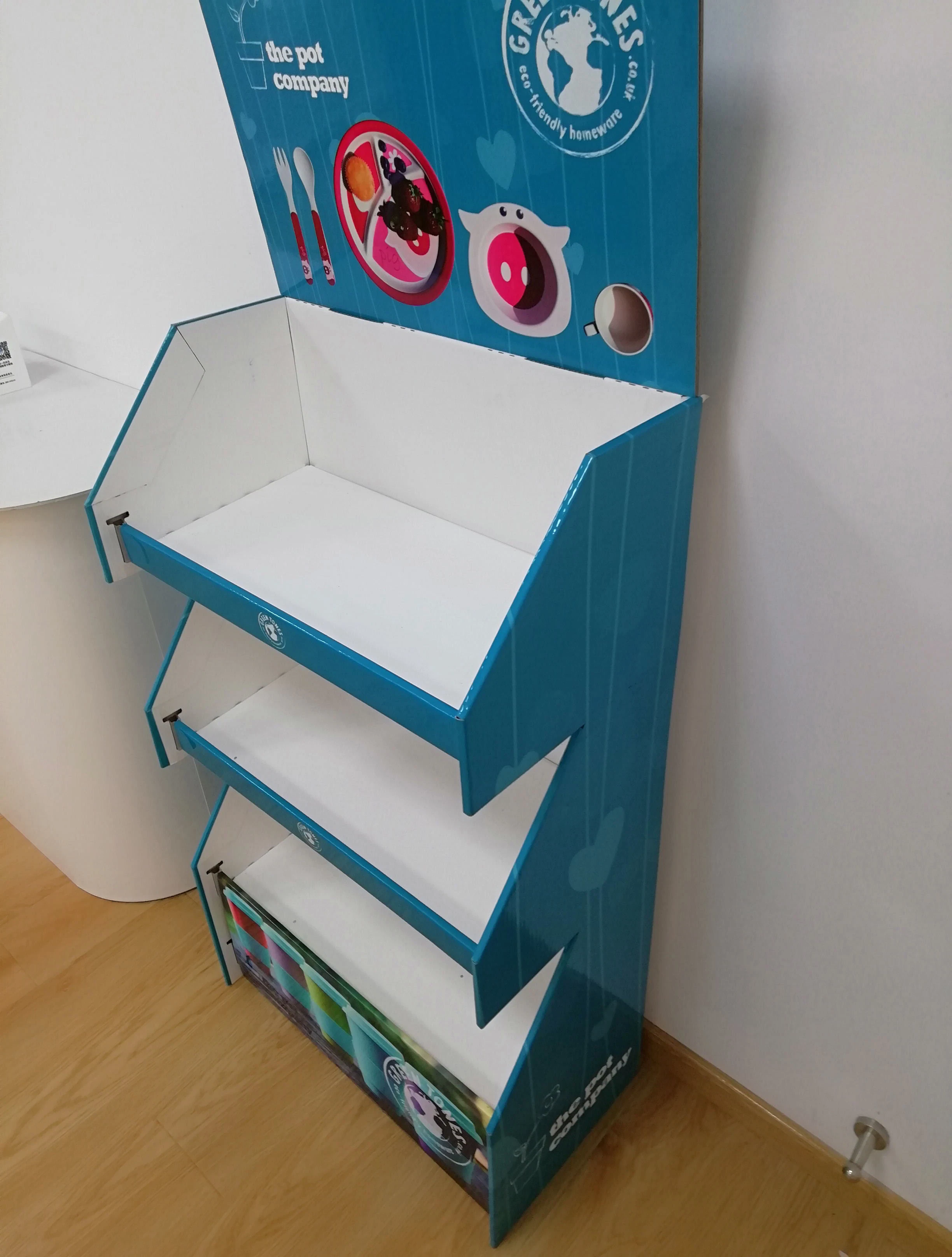 Pet Diaper Pad Carton Display Rack Corrugated Cardboard Dog Foods Paperboard Floor Display Rack for Pet Foster Shop