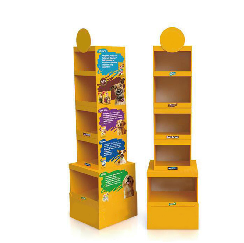 Custom Floor Standing Pet Tools Food Product Cardboard Display Rack with Hooks