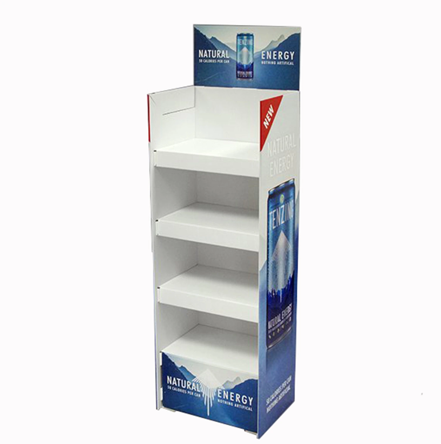 Eco-Friendly Cardboard 4-Tier Supermarket Display Rack with Removable Header