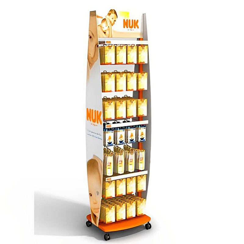 Custom Cardboard Nursery Product Floor Standing Baby Milk Bottle Diaper Display Rack Stand