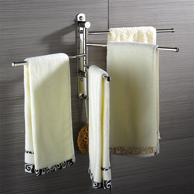 Luxury 180 Degree Rotating Kitchen Chrome Color Stainless Steel Hotel Bathroom Bath Shower Room Ladder Adhesive Paper Foldable 3 Arm Towel Bar Bath Rail Rack