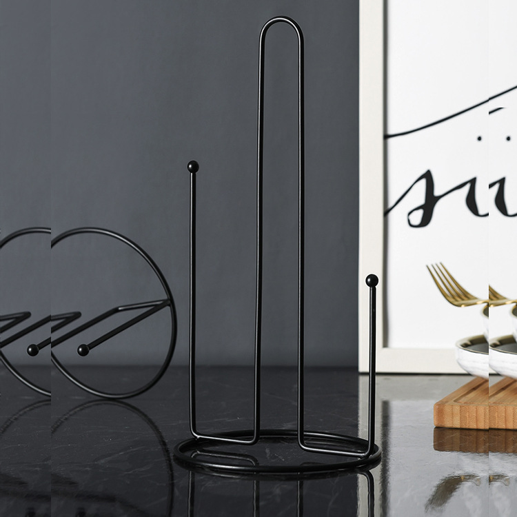 Black Decorative Stainless Steel Countertop Paper Towel Holder for Kitchen