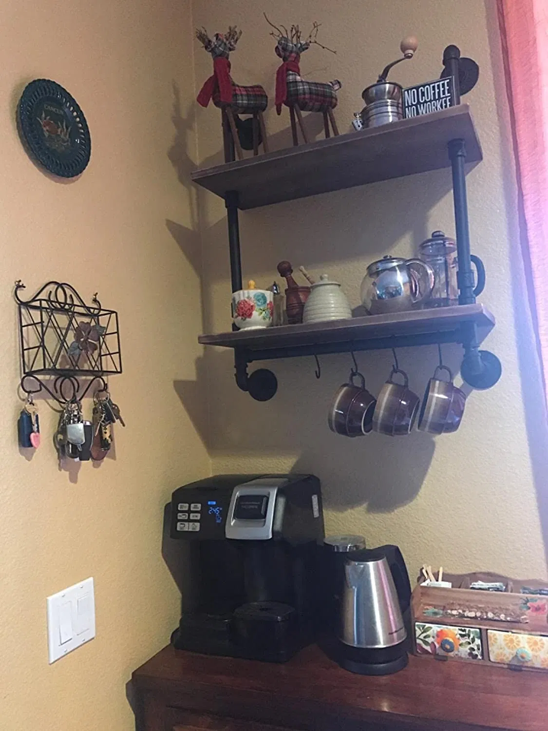 Industrial Towel Rack with Towel Bar, 19.6" Rustic Bathroom Shelves Wall Mounted, 2 Tiered Farmhouse Pipe Wall Shelf